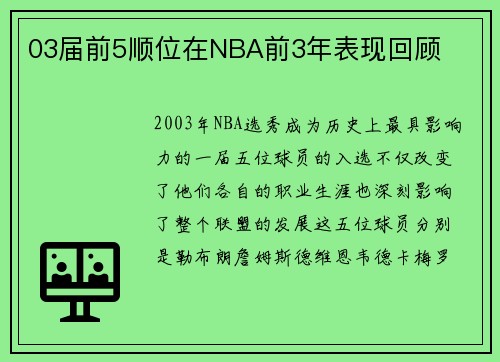 03届前5顺位在NBA前3年表现回顾